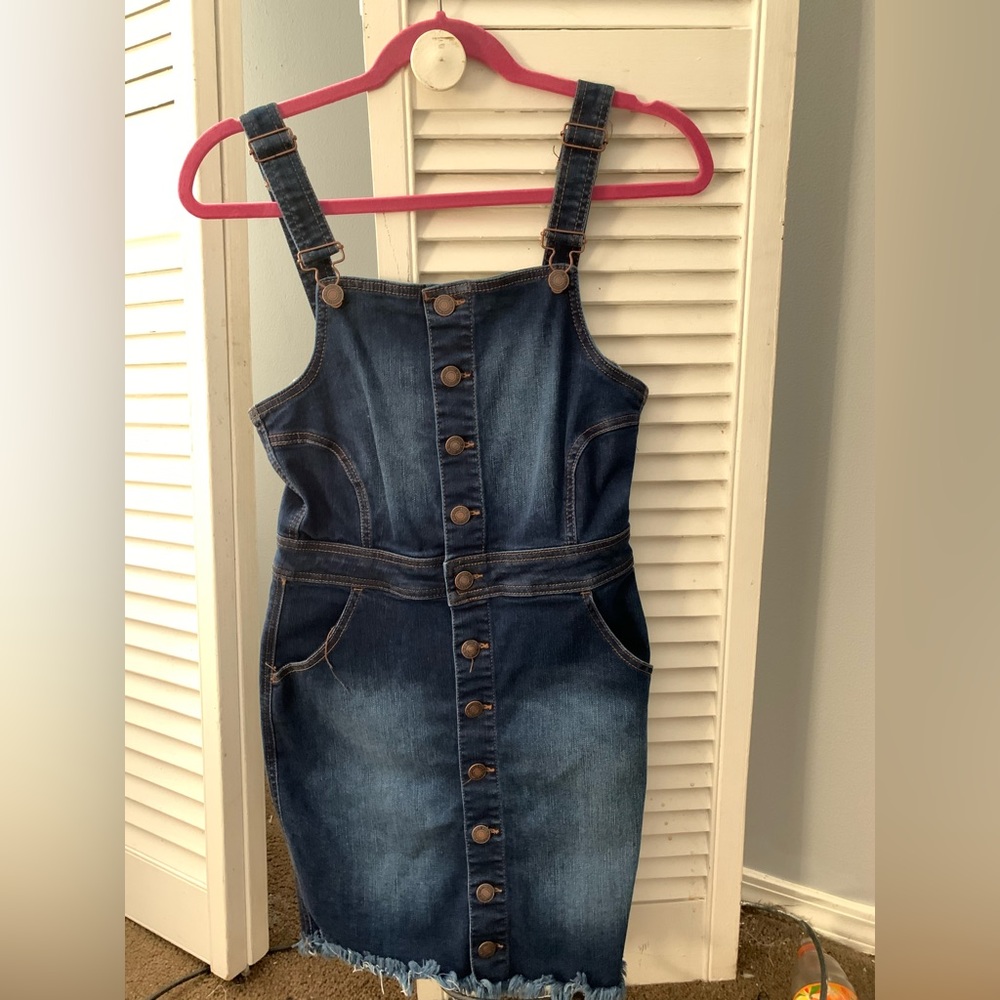 Wax Jean Denim Jumper Dress Juniors Small Blue Medium Wash Sleeveless